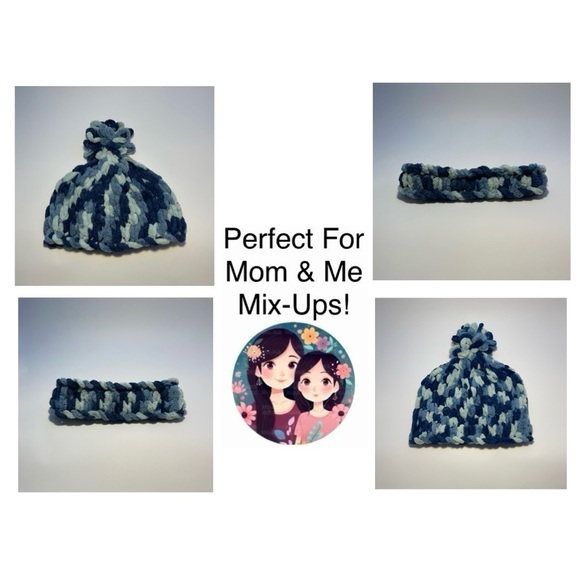 Handmade Women’s/Junior’s Winter Hat With Loopy Pom-Pom - Variegated Blue - Picture 9 of 9